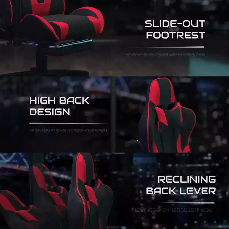 Sillón reclinable gamer de piel sintética BlackArc - Brazos pivotantes ajustables en altura, reposapiés extraíble, cojines para la cabeza y lumbares