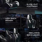 Sillón reclinable gamer de piel sintética BlackArc - Brazos pivotantes ajustables en altura, reposapiés extraíble, cojines para la cabeza y lumbares