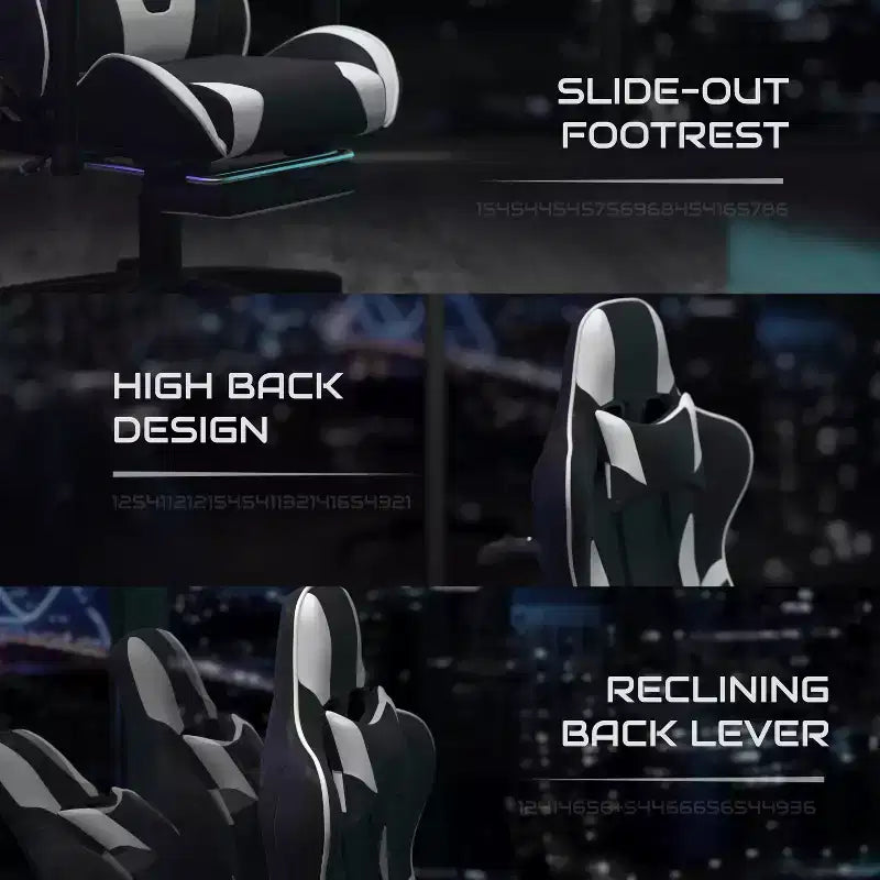 Sillón reclinable gamer de piel sintética BlackArc - Brazos pivotantes ajustables en altura, reposapiés extraíble, cojines para la cabeza y lumbares