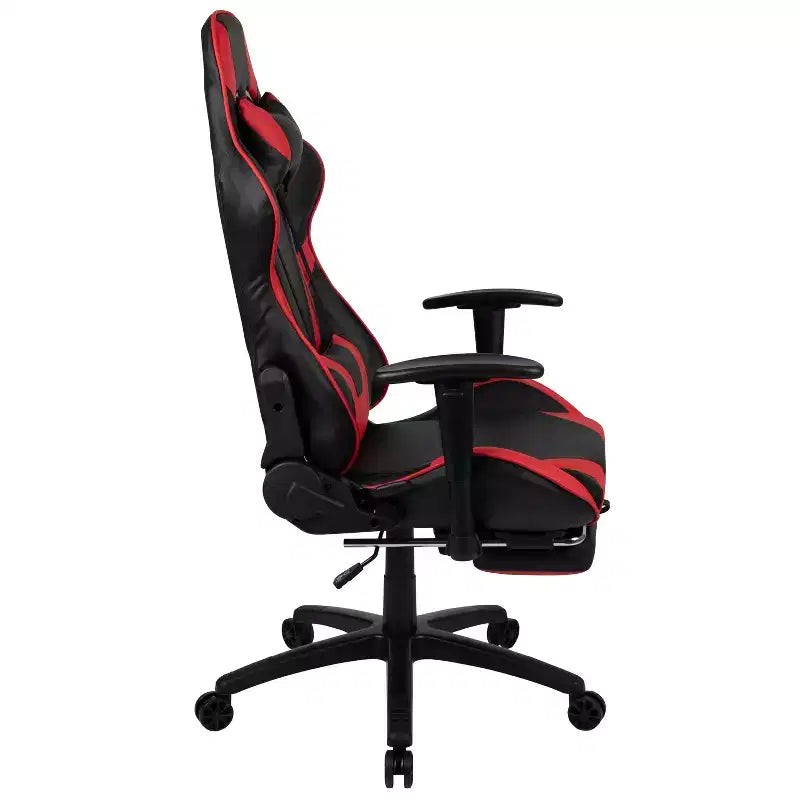 Sillón reclinable gamer de piel sintética BlackArc - Brazos pivotantes ajustables en altura, reposapiés extraíble, cojines para la cabeza y lumbares