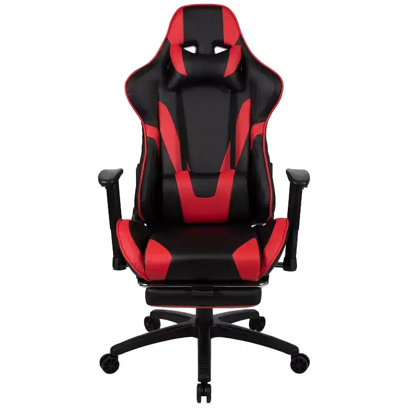 Sillón reclinable gamer de piel sintética BlackArc - Brazos pivotantes ajustables en altura, reposapiés extraíble, cojines para la cabeza y lumbares
