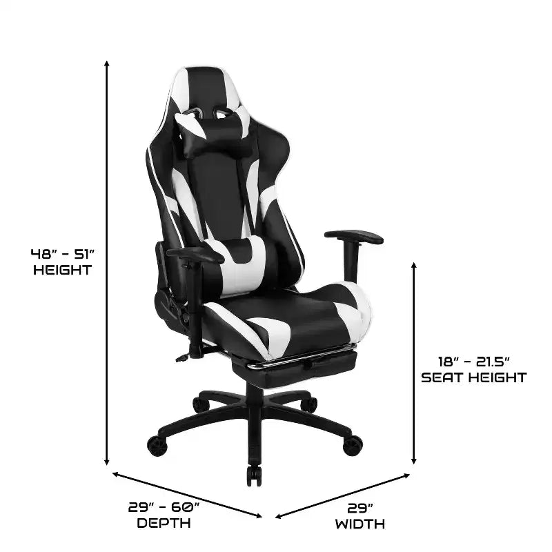 Sillón reclinable gamer de piel sintética BlackArc - Brazos pivotantes ajustables en altura, reposapiés extraíble, cojines para la cabeza y lumbares