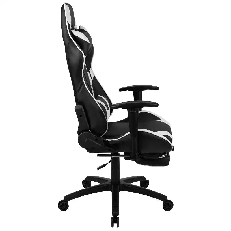 Sillón reclinable gamer de piel sintética BlackArc - Brazos pivotantes ajustables en altura, reposapiés extraíble, cojines para la cabeza y lumbares