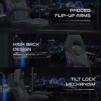 Sillón de oficina BlackArc Gaming con respaldo alto, tapicería de piel sintética, asiento giratorio de altura regulable y reposabrazos acolchados abatibles