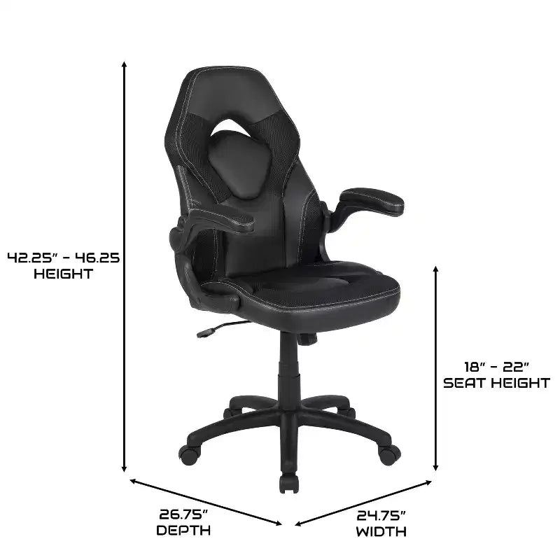 Sillón de oficina BlackArc Gaming con respaldo alto, tapicería de piel sintética, asiento giratorio de altura regulable y reposabrazos acolchados abatibles