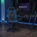 Sillón de oficina BlackArc Gaming con respaldo alto, tapicería de piel sintética, asiento giratorio de altura regulable y reposabrazos acolchados abatibles