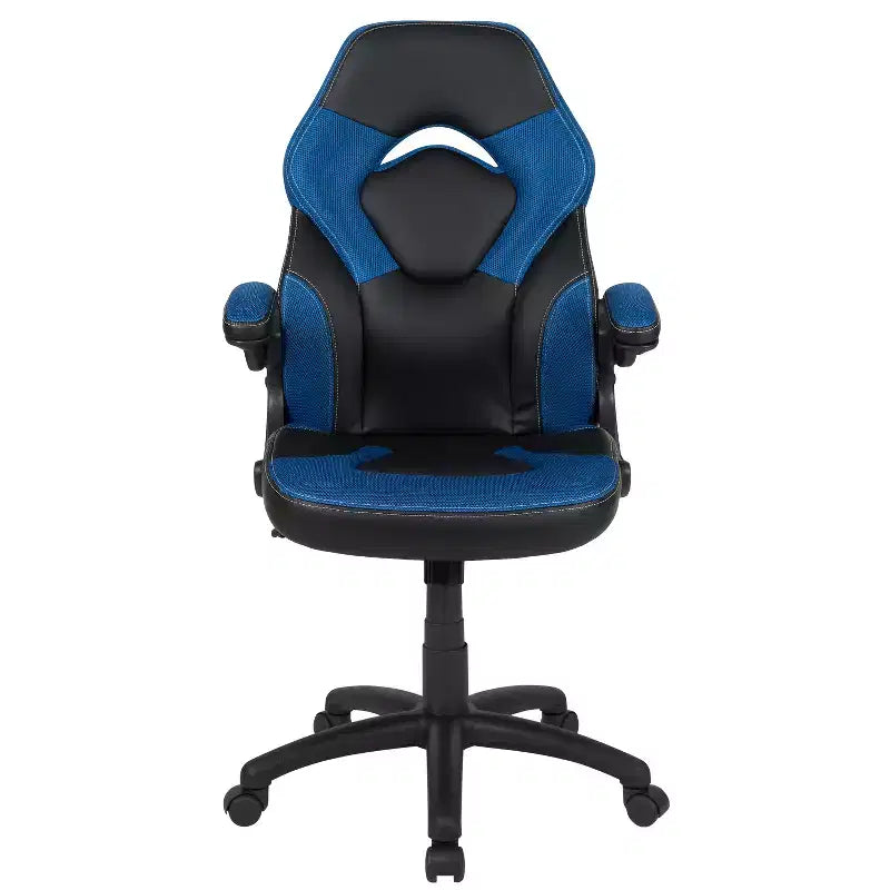 Sillón de oficina BlackArc Gaming con respaldo alto, tapicería de piel sintética, asiento giratorio de altura regulable y reposabrazos acolchados abatibles
