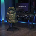 Sillón de oficina BlackArc Gaming con respaldo alto, tapicería de piel sintética, asiento giratorio de altura regulable y reposabrazos acolchados abatibles