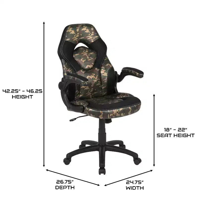 Sillón de oficina BlackArc Gaming con respaldo alto, tapicería de piel sintética, asiento giratorio de altura regulable y reposabrazos acolchados abatibles