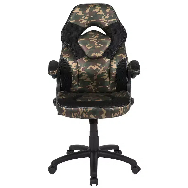 Sillón de oficina BlackArc Gaming con respaldo alto, tapicería de piel sintética, asiento giratorio de altura regulable y reposabrazos acolchados abatibles