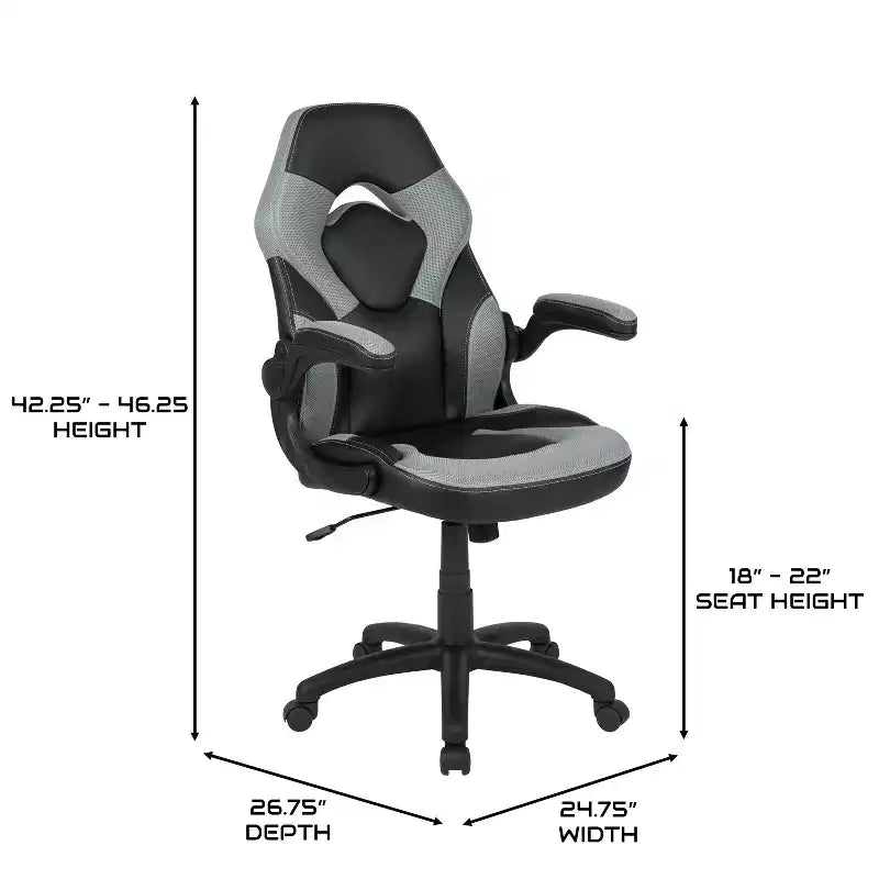 Sillón de oficina BlackArc Gaming con respaldo alto, tapicería de piel sintética, asiento giratorio de altura regulable y reposabrazos acolchados abatibles