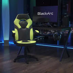 Sillón de oficina BlackArc Gaming con respaldo alto, tapicería de piel sintética, asiento giratorio de altura regulable y reposabrazos acolchados abatibles