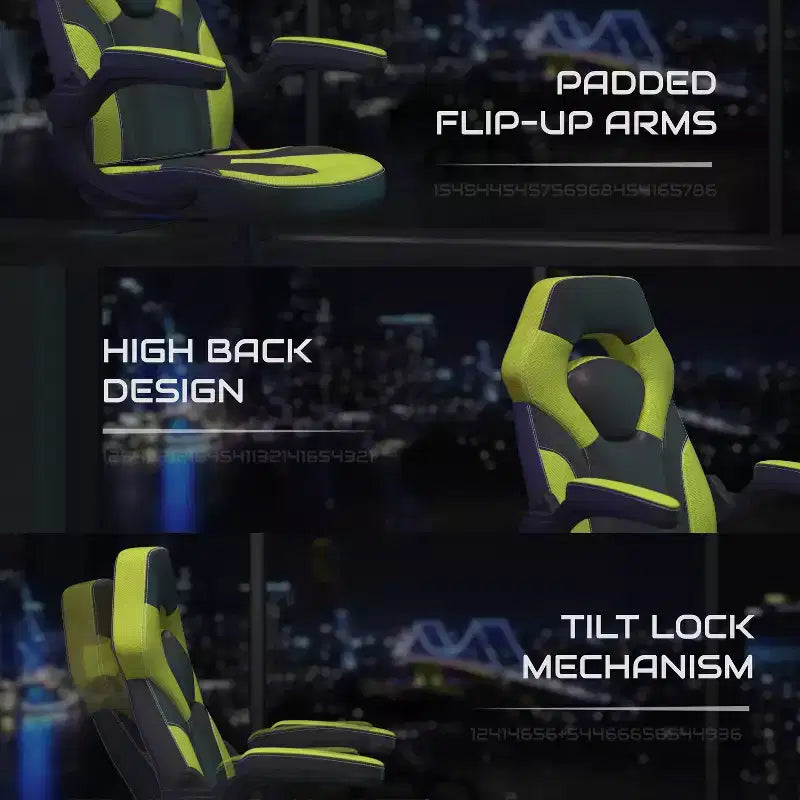 Sillón de oficina BlackArc Gaming con respaldo alto, tapicería de piel sintética, asiento giratorio de altura regulable y reposabrazos acolchados abatibles