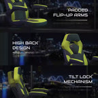 Sillón de oficina BlackArc Gaming con respaldo alto, tapicería de piel sintética, asiento giratorio de altura regulable y reposabrazos acolchados abatibles