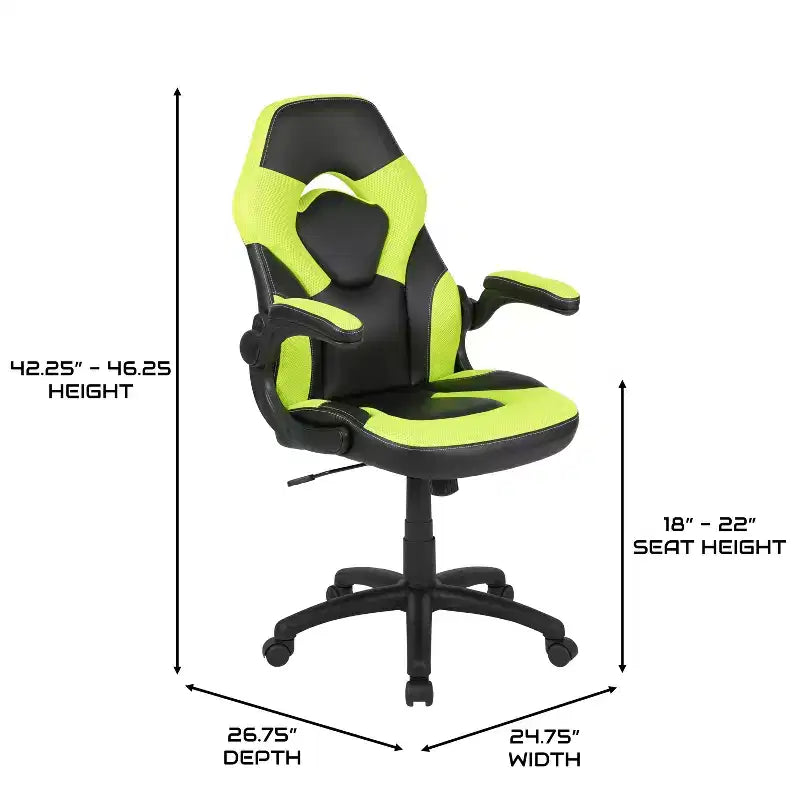 Sillón de oficina BlackArc Gaming con respaldo alto, tapicería de piel sintética, asiento giratorio de altura regulable y reposabrazos acolchados abatibles