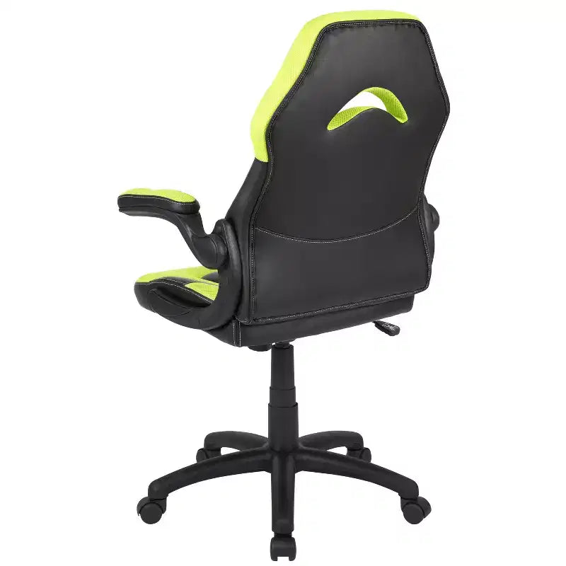 Sillón de oficina BlackArc Gaming con respaldo alto, tapicería de piel sintética, asiento giratorio de altura regulable y reposabrazos acolchados abatibles