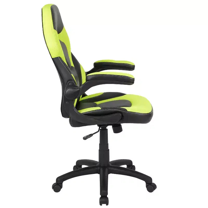 Sillón de oficina BlackArc Gaming con respaldo alto, tapicería de piel sintética, asiento giratorio de altura regulable y reposabrazos acolchados abatibles