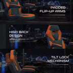 Sillón de oficina BlackArc Gaming con respaldo alto, tapicería de piel sintética, asiento giratorio de altura regulable y reposabrazos acolchados abatibles