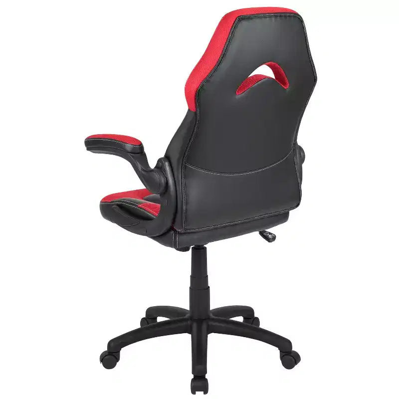 Sillón de oficina BlackArc Gaming con respaldo alto, tapicería de piel sintética, asiento giratorio de altura regulable y reposabrazos acolchados abatibles
