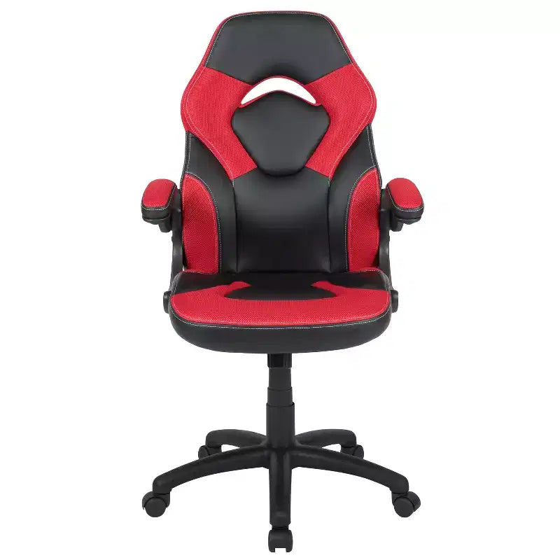 Sillón de oficina BlackArc Gaming con respaldo alto, tapicería de piel sintética, asiento giratorio de altura regulable y reposabrazos acolchados abatibles