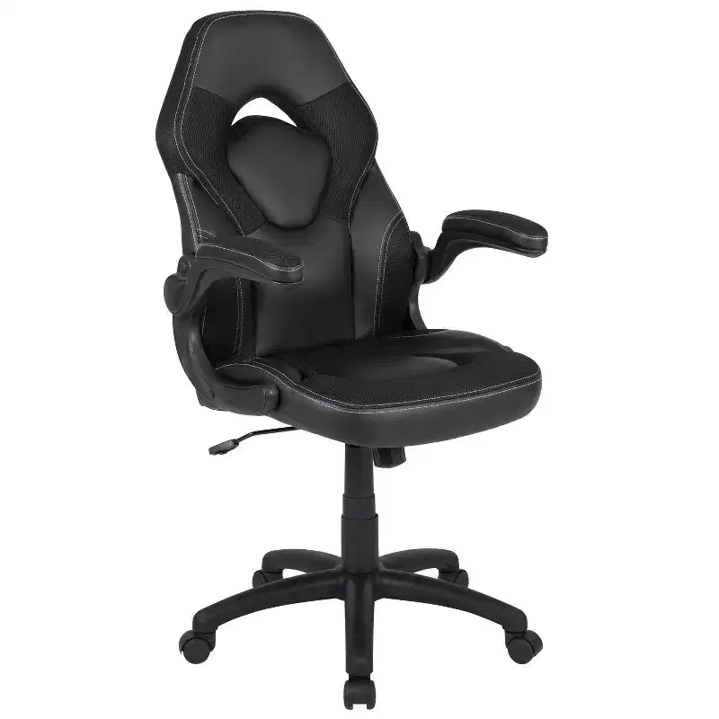 Sillón de oficina BlackArc Gaming con respaldo alto, tapicería de piel sintética, asiento giratorio de altura regulable y reposabrazos acolchados abatibles