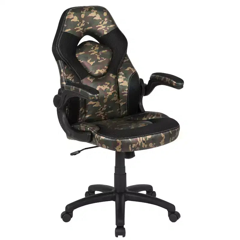 Sillón de oficina BlackArc Gaming con respaldo alto, tapicería de piel sintética, asiento giratorio de altura regulable y reposabrazos acolchados abatibles