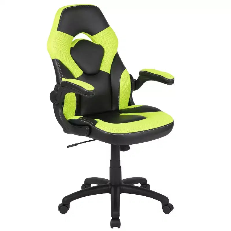 Sillón de oficina BlackArc Gaming con respaldo alto, tapicería de piel sintética, asiento giratorio de altura regulable y reposabrazos acolchados abatibles