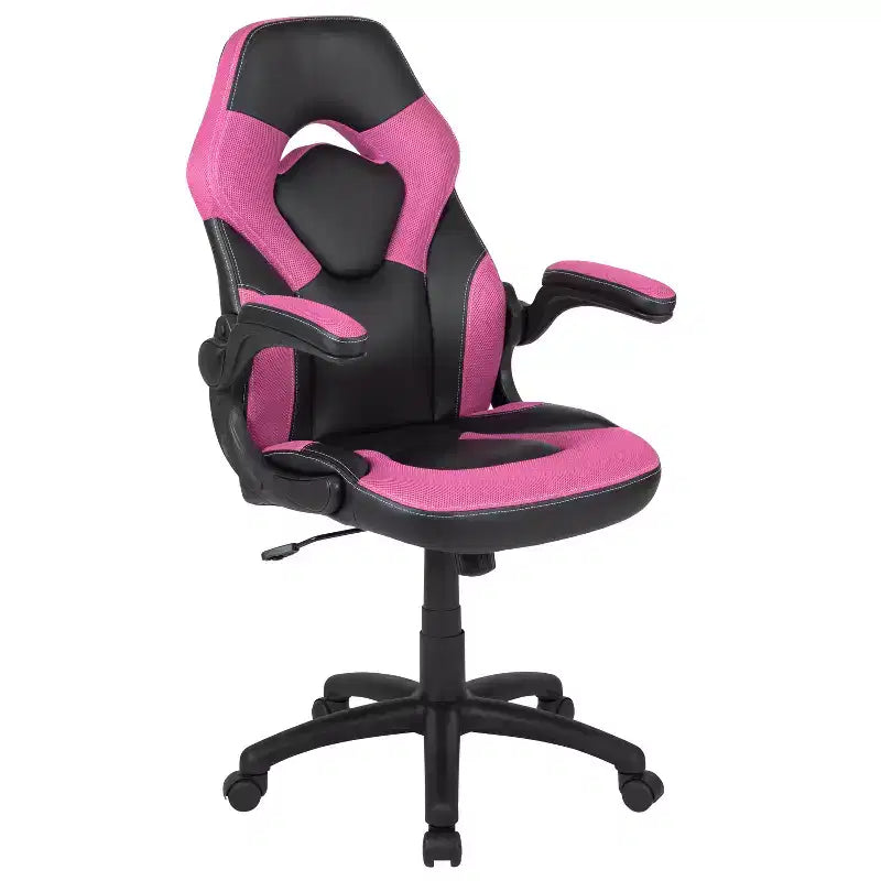 Sillón de oficina BlackArc Gaming con respaldo alto, tapicería de piel sintética, asiento giratorio de altura regulable y reposabrazos acolchados abatibles