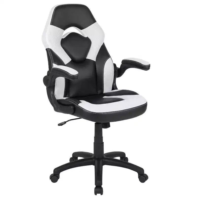 Sillón de oficina BlackArc Gaming con respaldo alto, tapicería de piel sintética, asiento giratorio de altura regulable y reposabrazos acolchados abatibles