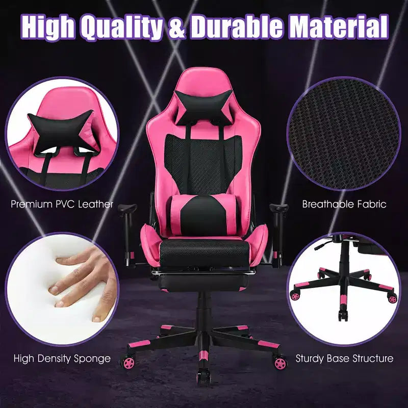 Sillón de masaje para juegos reclinable Costway Silla de oficina para ordenador con reposapiés Blanca/Azul/Rosa/Roja