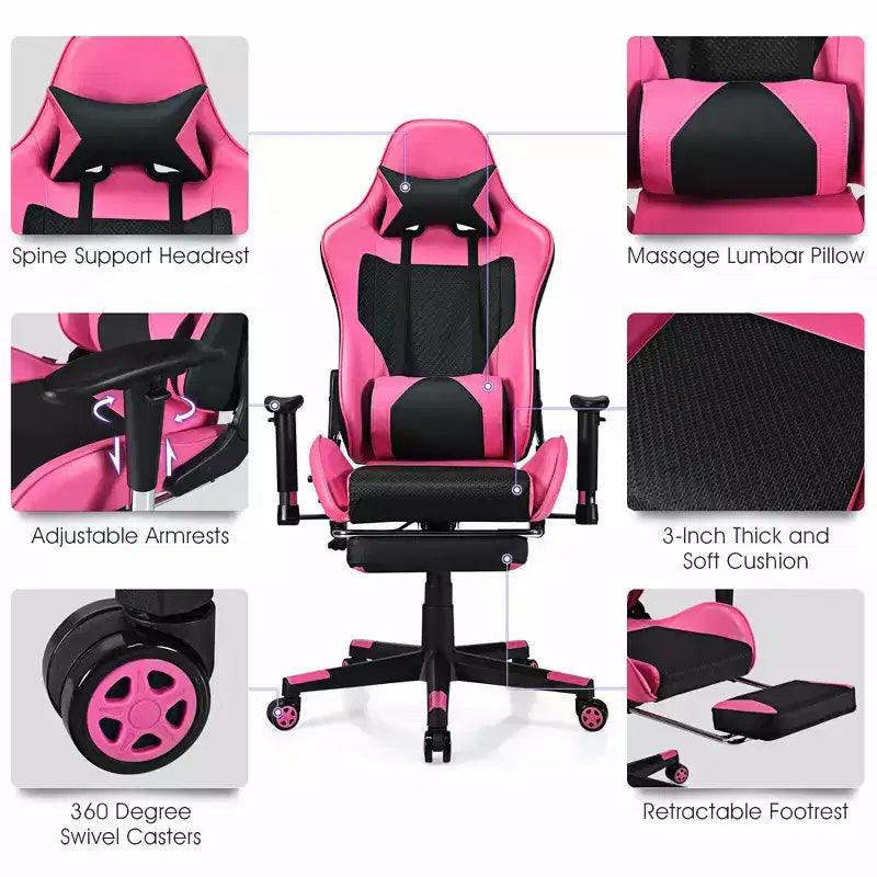 Sillón de masaje para juegos reclinable Costway Silla de oficina para ordenador con reposapiés Blanca/Azul/Rosa/Roja