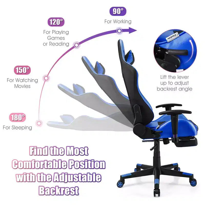 Sillón de masaje para juegos reclinable Costway Silla de oficina para ordenador con reposapiés Blanca/Azul/Rosa/Roja