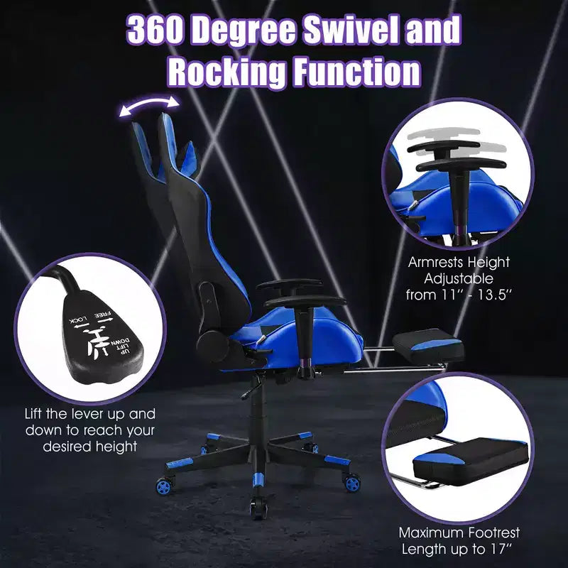 Sillón de masaje para juegos reclinable Costway Silla de oficina para ordenador con reposapiés Blanca/Azul/Rosa/Roja