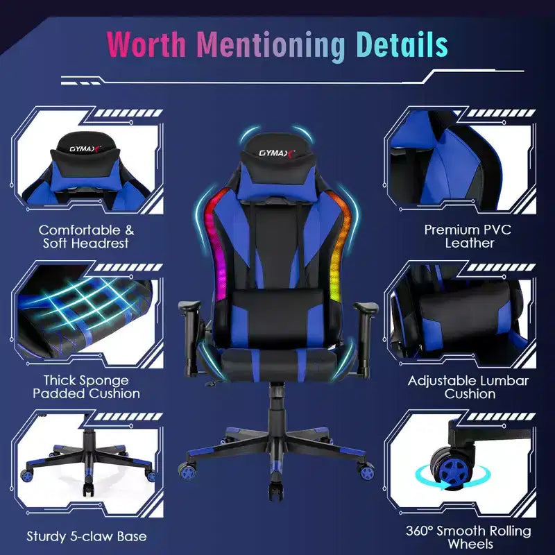 Silla gaming Costway ajustable giratoria de ordenador con luces LED dinámicas