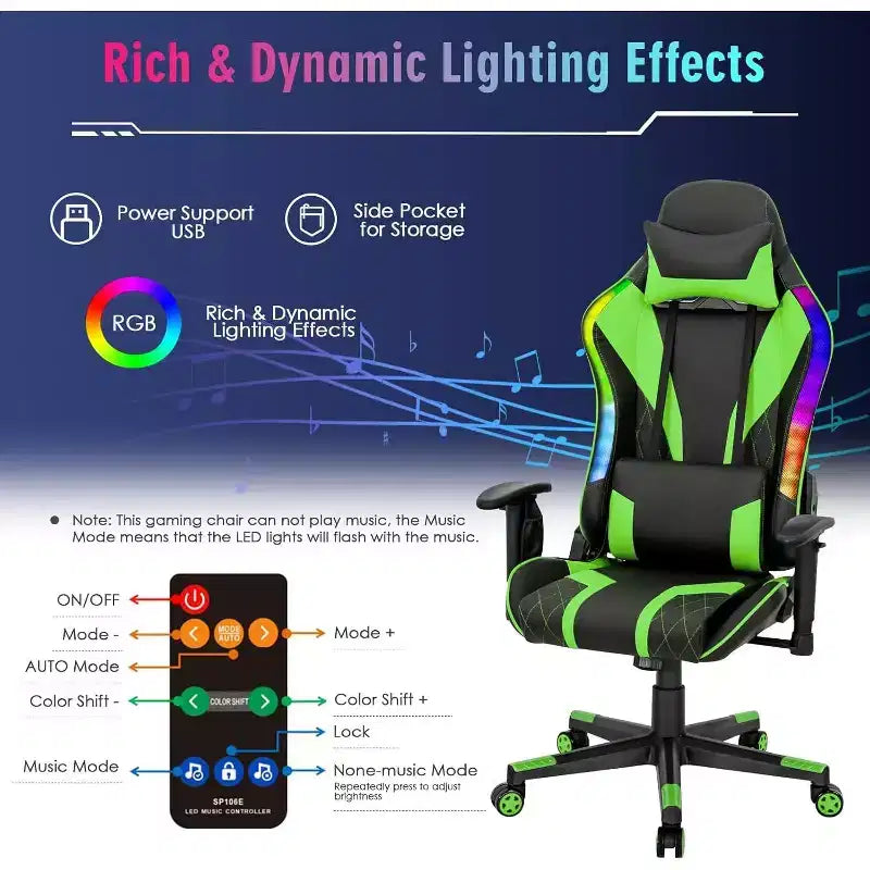 Silla gaming Costway ajustable giratoria de ordenador con luces LED dinámicas