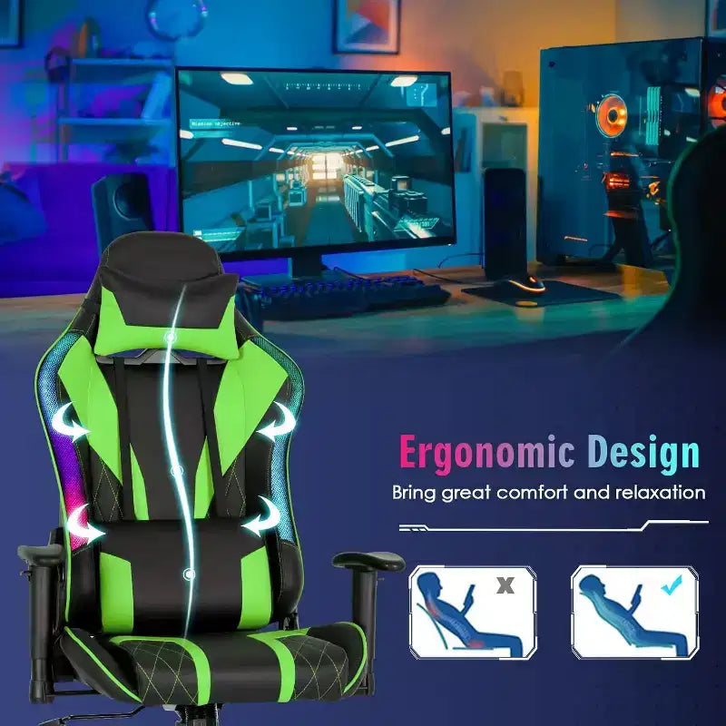 Silla gaming Costway ajustable giratoria de ordenador con luces LED dinámicas