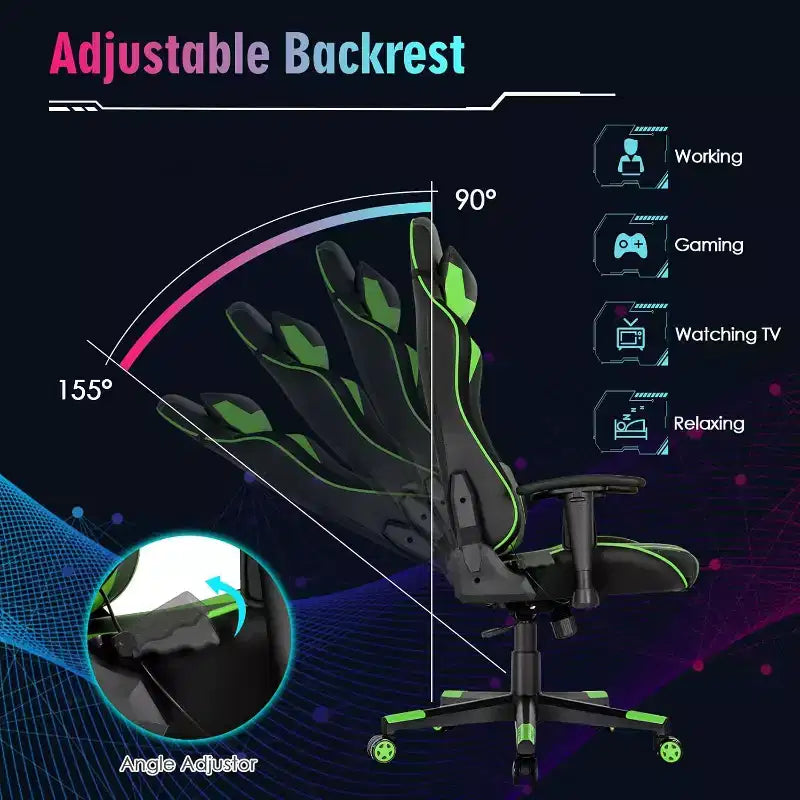 Silla gaming Costway ajustable giratoria de ordenador con luces LED dinámicas