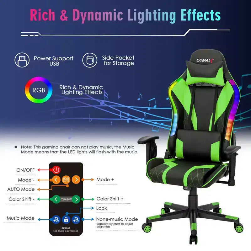 Silla gaming Costway ajustable giratoria de ordenador con luces LED dinámicas