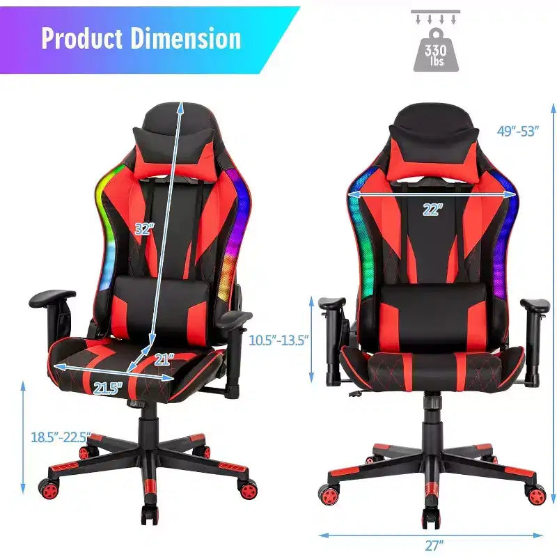 Silla gaming Costway ajustable giratoria de ordenador con luces LED dinámicas
