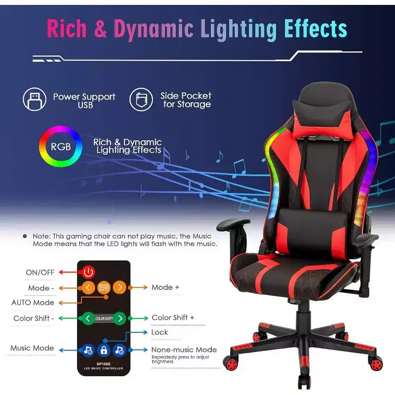 Silla gaming Costway ajustable giratoria de ordenador con luces LED dinámicas