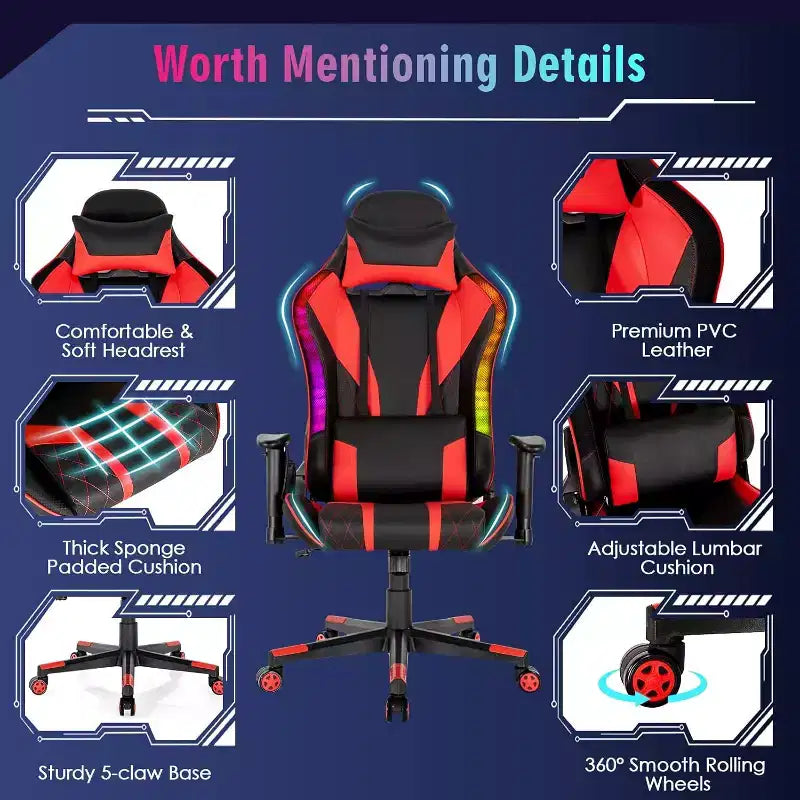 Silla gaming Costway ajustable giratoria de ordenador con luces LED dinámicas