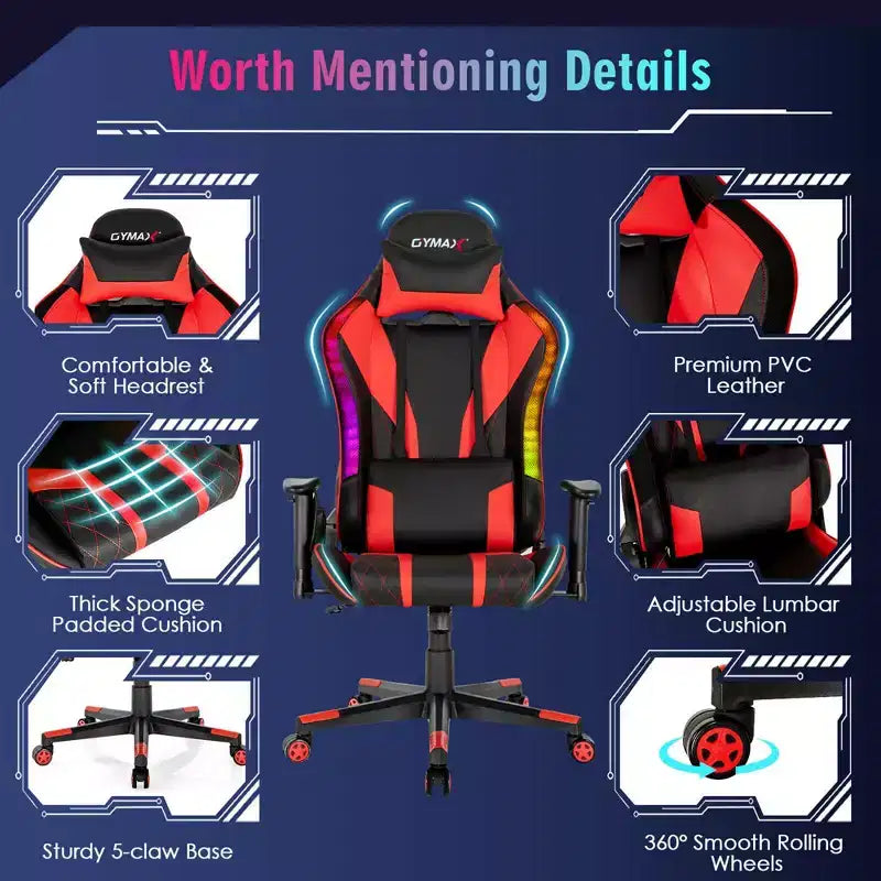 Silla gaming Costway ajustable giratoria de ordenador con luces LED dinámicas