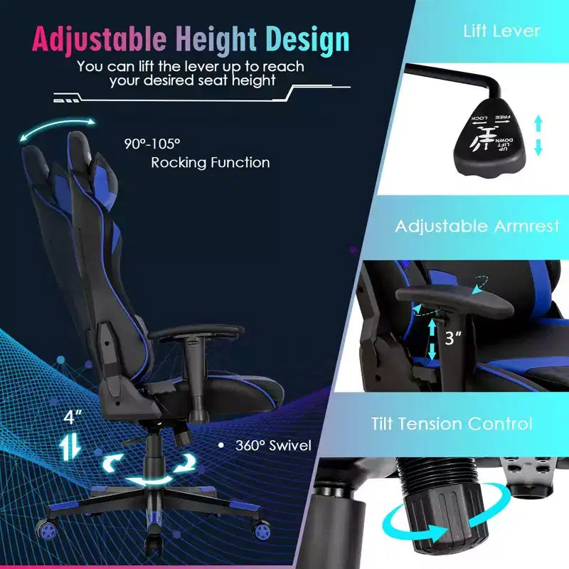 Silla gaming Costway ajustable giratoria de ordenador con luces LED dinámicas