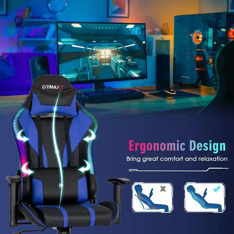 Silla gaming Costway ajustable giratoria de ordenador con luces LED dinámicas