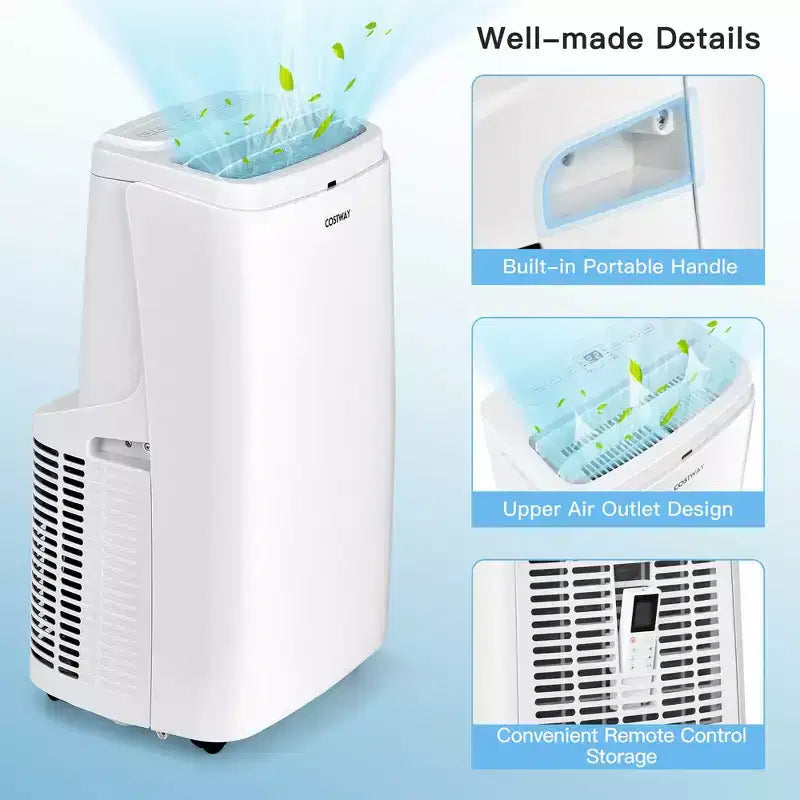 Costway 6350 BTU (9000BTU ASHRAE) Aire Acondicionado Portátil 3 en 1 Ventilador Enfriador Deshumidificador con Control Remoto