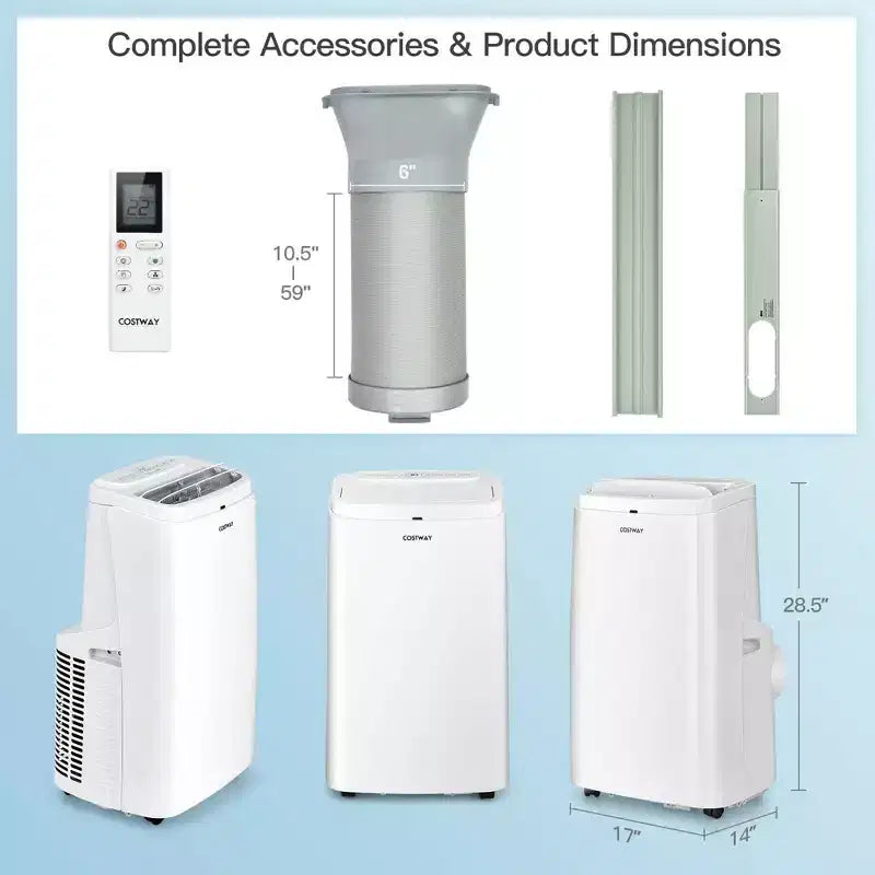 Costway 6350 BTU (9000BTU ASHRAE) Aire Acondicionado Portátil 3 en 1 Ventilador Enfriador Deshumidificador con Control Remoto