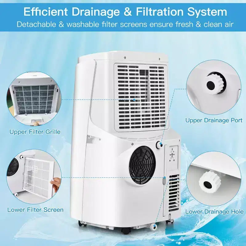 Costway 6350 BTU (9000BTU ASHRAE) Aire Acondicionado Portátil 3 en 1 Ventilador Enfriador Deshumidificador con Control Remoto