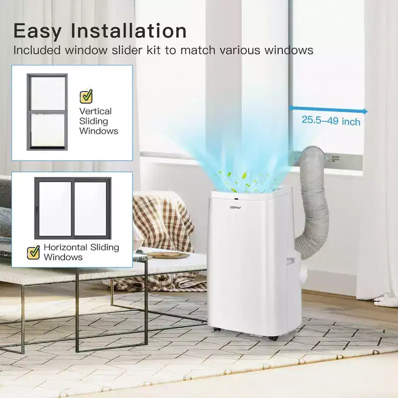Costway 6350 BTU (9000BTU ASHRAE) Aire Acondicionado Portátil 3 en 1 Ventilador Enfriador Deshumidificador con Control Remoto