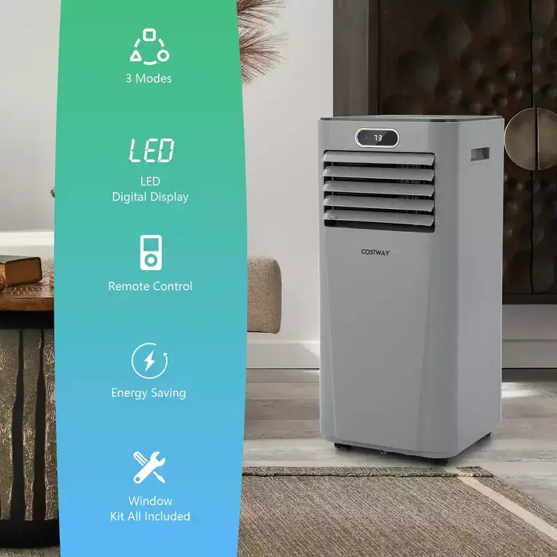Costway Aire acondicionado portátil de 6000 BTU (10000 BTU ASHRAE) con control remoto, Enfriador de aire 3 en 1 con secado