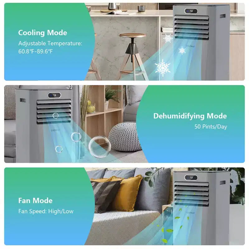 Costway Aire acondicionado portátil de 6000 BTU (10000 BTU ASHRAE) con control remoto, Enfriador de aire 3 en 1 con secado